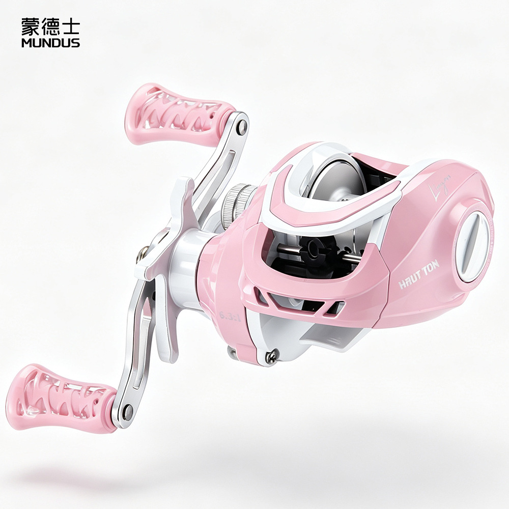Ice Fishing Reel - รอกเบทคาสติ้งสีชมพู อัตราทดเกียร์ 6.3:1 พร้อมลูกปืน 3+1 ตัว